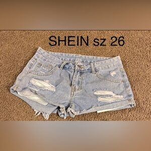 SHEIN Women's Ripped Jean Shorts - Light Blue